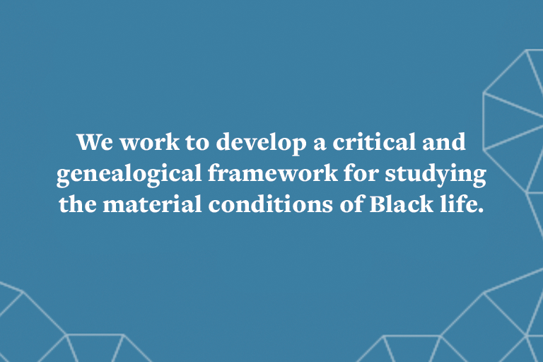 We work to develop a critical and genealogical framework for studying the material conditions of Black life.